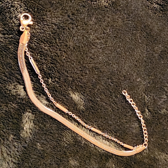 Slide Jewelry Stainless Double Layer Gold Herringbone & Link Bracelet. NIB - Picture 8 of 9